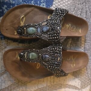 Sam Edelman Beaded Sandals with Green Gemstones